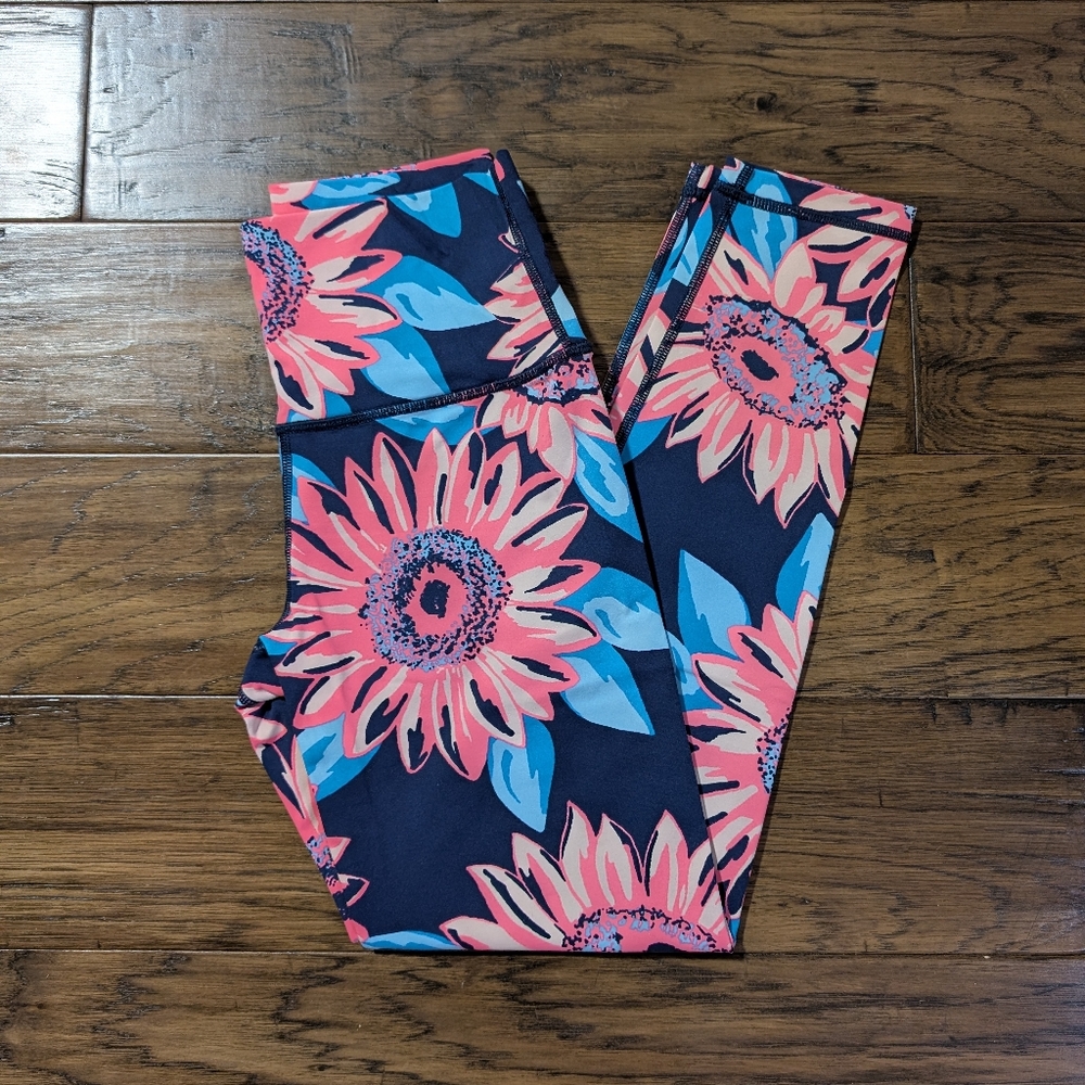 aerie leggings navy pink sunflower print size small